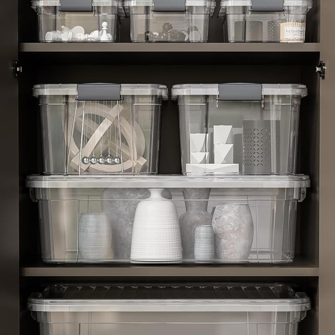 Superio Clear Storage Boxes with Lids, 26.5 Quart Plastic Container Bins for Organizing, Stackable Crates, BPA Free, Non Toxic, Odor Free, Organizers for Home, Office and Dorm, 4 Pack