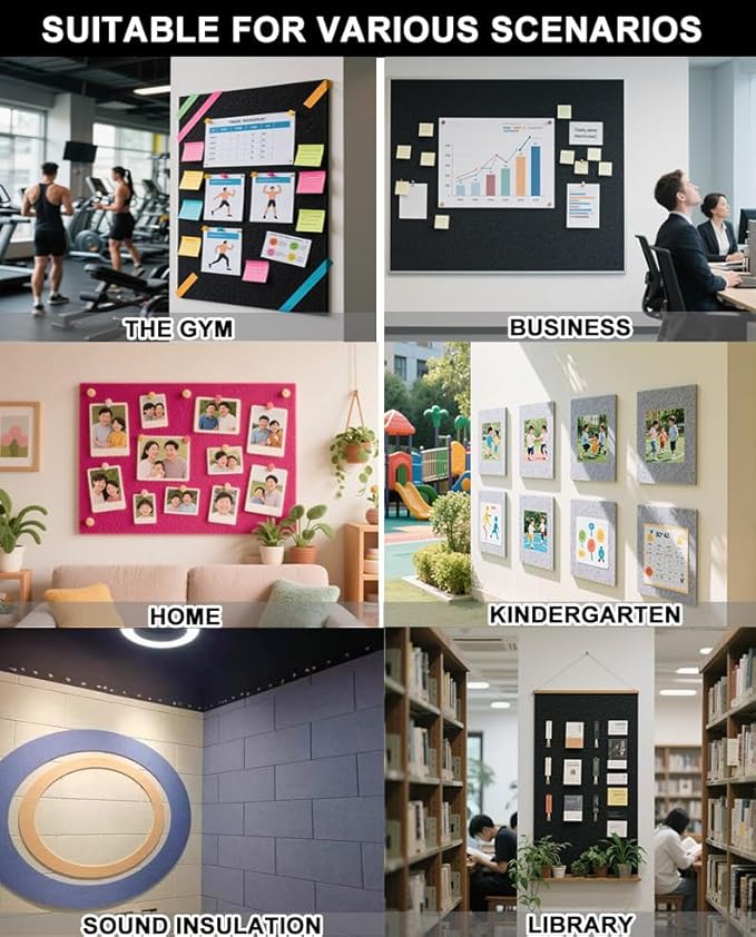 9 Pack Large Cork Board Bulletin Board for Wall 95x47in Self Adhesive Bulletin Board Felt Board for Office School Home Decorative Wall Decor(Size:Each 80x40cm/31.5x15.7 in,Color:Black)