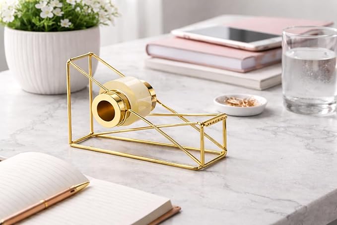 Gold Desktop Tape Dispenser Metal Wire Tape Holder