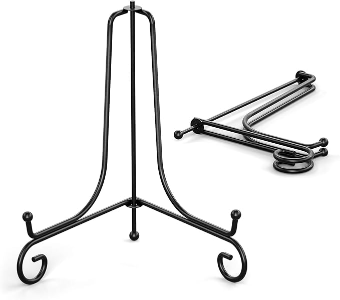 TR-LIFE 4 Pack Plate Stands for Display - 4 Inch Plate Holder Display Stand + Metal Easel Stand for Picture Frame, Decorative Plates, Book, Photo, Collectibles (4 Pack)