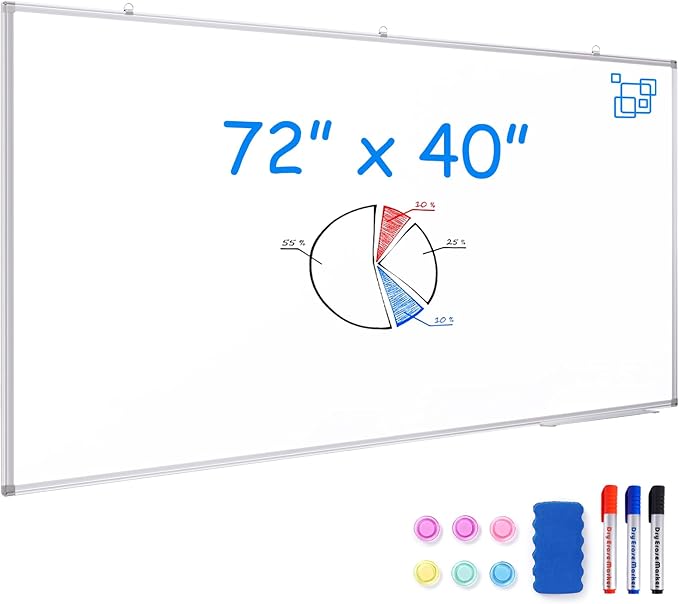 Dry Erase Board 72 x 40 Inch, Large Magnetic White Board for Wall, Maxtek Aluminum Frame Erase Board Presentation Wall-Mounted Marker Board with a Long Pen Tray for Classroom, Office & Home