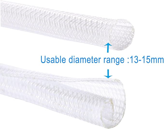 QCSIW 1/2" x 10ft Black/White Cable Sleeve - Protects Cords from Pets & Organizes Wires - Modern Style - Polyester Material - Flame Retardant - Easy to Use & Cut(White, 1/2"-10ft)