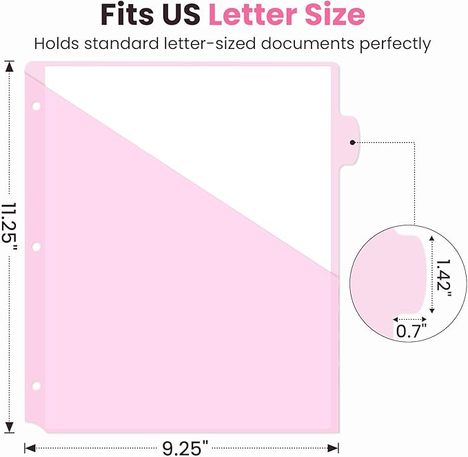 Sooez 8-Tab Binder Dividers with Two Pockets, 8 Tabs Dividers for 3 Ring Binder Organizers, 3-Hole Plastic Sheets Protectors for US Letter Size, School, College, Office Supplies, Pastels, Set of 1