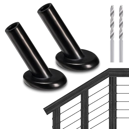 RiaYer 40 Pack 30 Degree Angle Protective Sleeves, Black Cable Railing Corner Protector Sleeve Beveled for 1/8" Wire Rope, T316 Marine Grade Cable Railing Kit with Two Drill Bit for Wood Posts HF039B