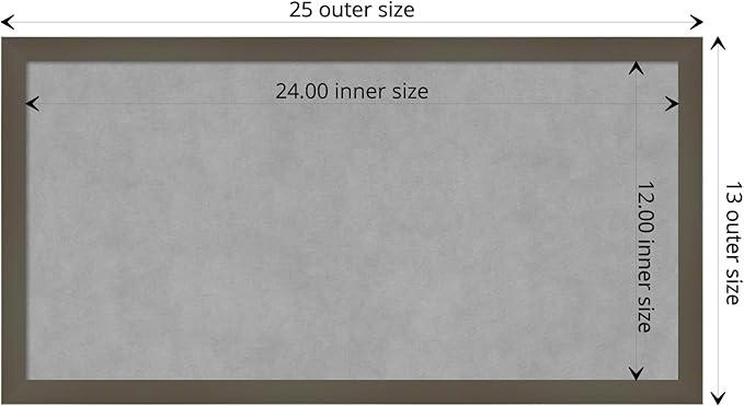 Amanti Art Grey Framed Magnetic Board 13x25 Small Vision Board for use with Magnets, 100% Metal Sheet to Display Items as Office Decor or for Home Organization in mudroom, Kitchen or Kids Room