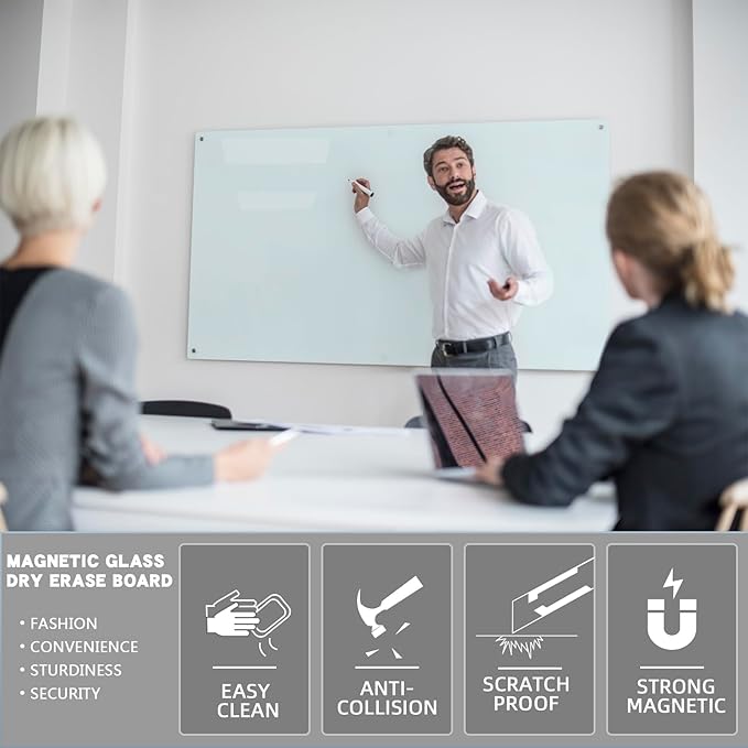 Gooderboard Glass Magnetic White Board - 72 x36 Inches Dry Erase Whiteboard for Wall, Frameless Wrting Board for Display, Large Wall Mounted Glass Board for School, Office and Home