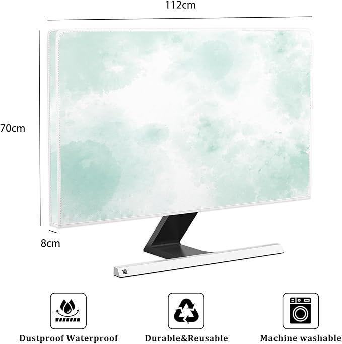 Baocicco Abstract Watercolor Waterproof TV Display Screen Cover 45, 46, 47, 48 Inch Cyan Marble Dip Dyeing Dust Proof TV Covers for Television Screen Anti-Static Dustproof Protective，Mint Green