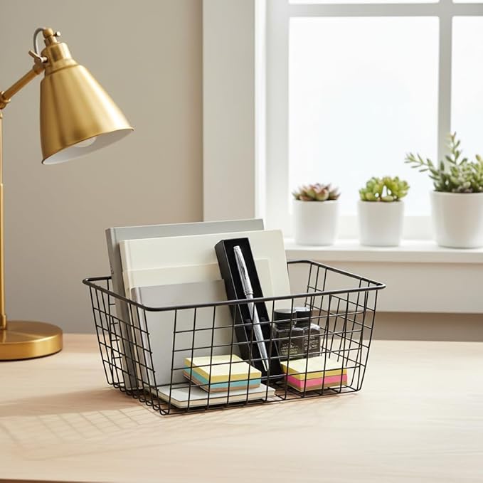HDYOUDO Metal Black Large Wire Basket Food Storage Organizer,pantry organizers and storage for Organizing Kitchen Cabinets potato onion, 2 Pack