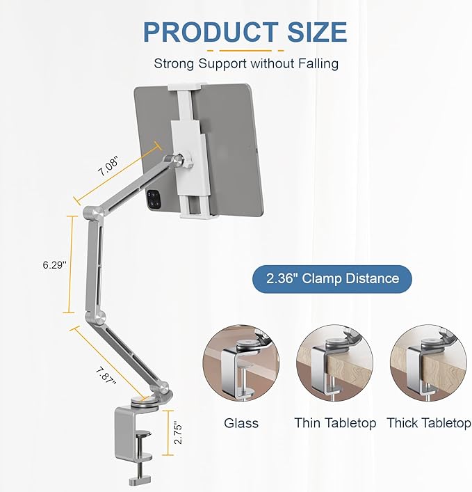 Houele Tablet Stand Holder, Adjustable Foldable Tablet Arm iPad Desk Mount with 360°Rotate Base, Phone Holder iPad Stand for Desk and Bed, Compatible with Tablets, Phones or Other 4-15.6" Device