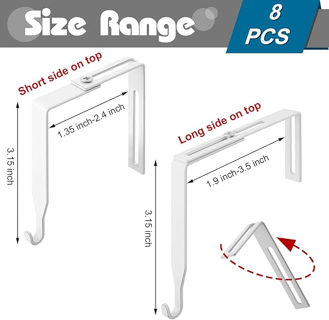 Amylove 8 Pcs Adjustable Cubicle Hanger Universal Partition Metal Cubicle Hooks Door Hanger, Adjusted to Fit Panels with 1 3/8 Inch to 3 1/2 Inch Thickness for Office Whiteboard (White)