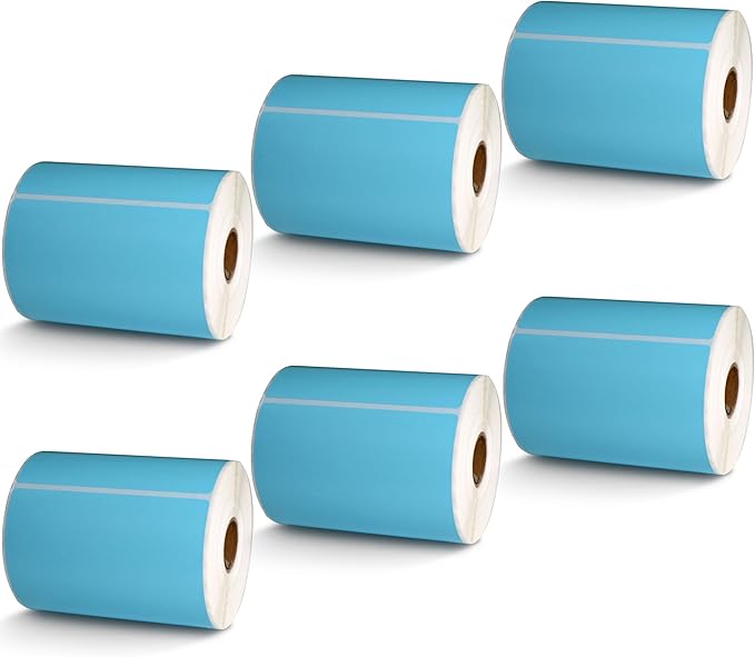 BETCKEY - 4" x 6" Shipping Labels Compatible with Zebra & Rollo Label Printer(not for dymo 4XL),Premium Adhesive & Perforated[Light Blue, 6 Rolls, 1500 Labels]