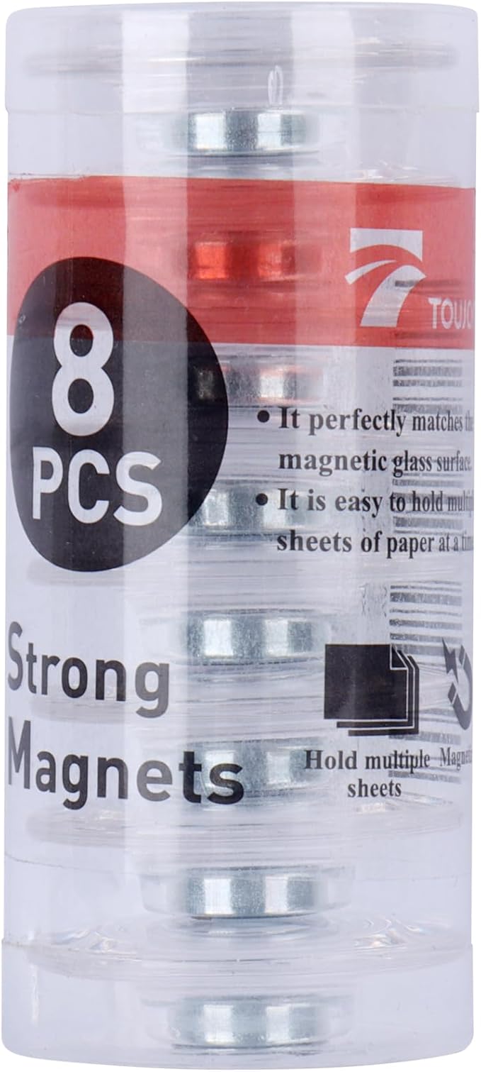 TOWON Strong Nerdy Magnets for Glass Whiteboard, Customized for Glass Dry Erase Board, Large, Clear (8 Pack)