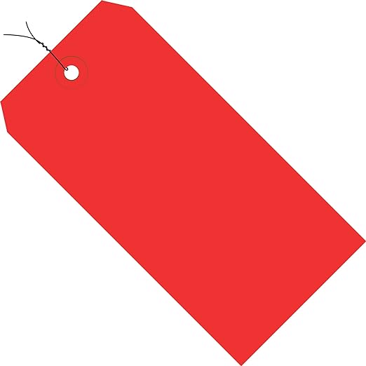 Aviditi Wired Shipping Tags, 4 3/4" x 2 3/8", 13 Pt, Red, with Reinforced Eyelet, to Identify Or Address Items That Cannot be Labeled and to Color Code Shipments, Case of 1000