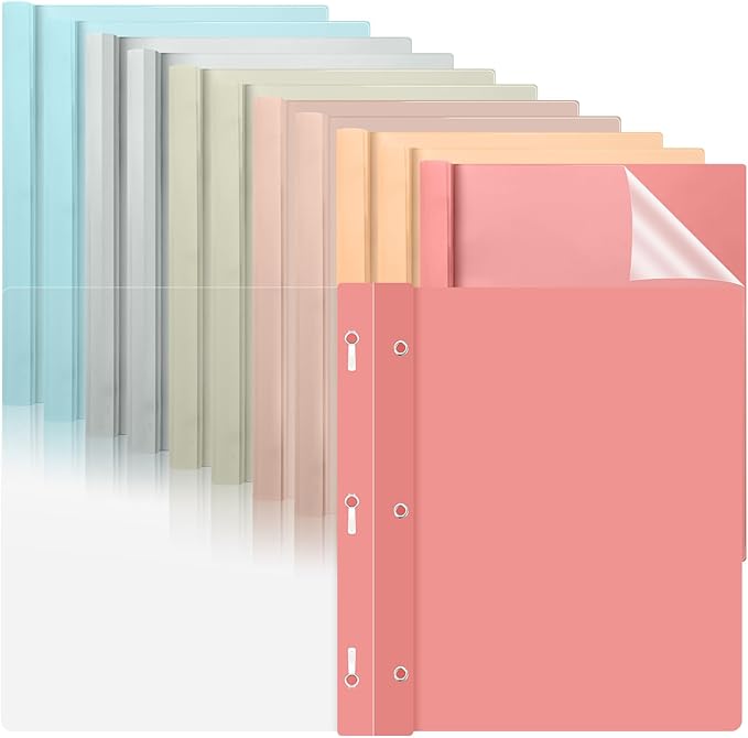 12 PCS Retro Plastic Report Covers with 3 Prongs Clear Front Presentation Folders 3 Prong Folders for Resume Portfolio Document Report Letter Proposal School Classroom Office Supplies (Vintage)