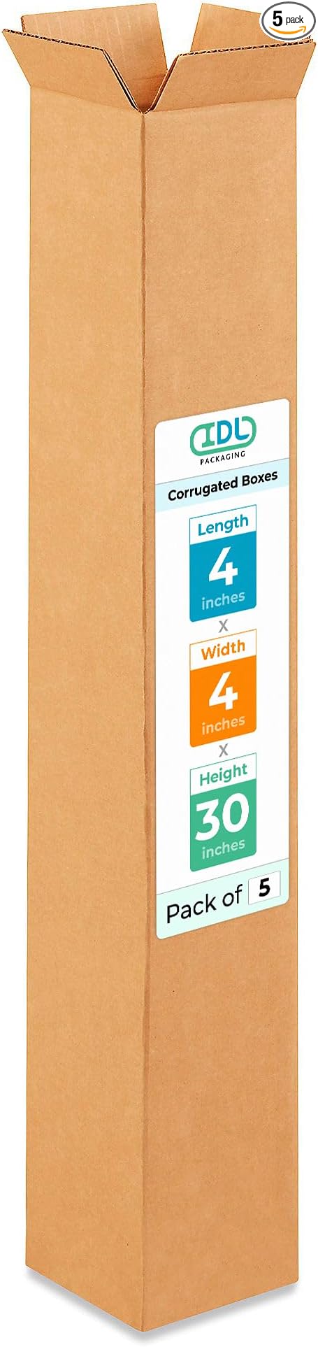 Tall Moving & Shipping Boxes 4 x 4 x 30 inches (5-Pack) - Extra Strength 200 lb vs Regular - Corrugated Boxes for Packaging Moving - Cardboard Box for Shipping - Packaging Box by IDL Packaging