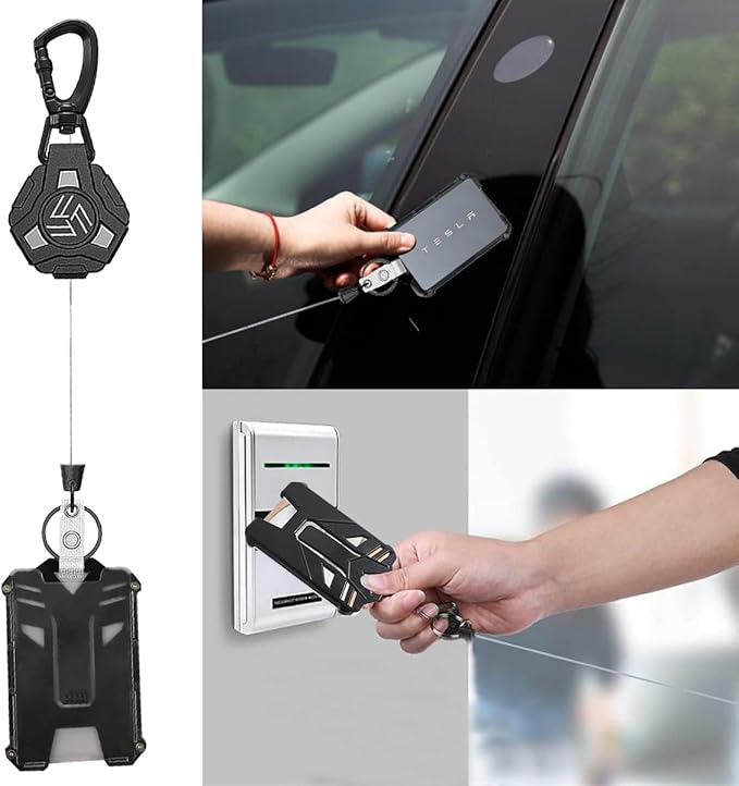 Retractable Keychain Badge Holder with Lanyard, ID Badge Holder Heavy Duty Badge Reel Carabiner Keychain, Tactical ID Badge Card Holder with 31.5” Stainless Steel Retractable Cord