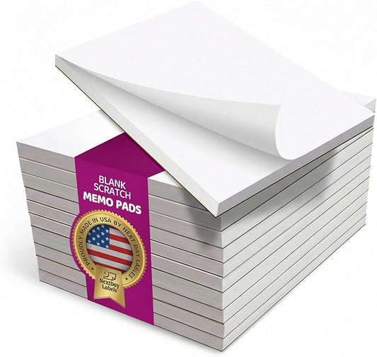 NextDayLabels - Memo Pads, 10 Notepads with 50 – 4x6 Sheets Per Scratch Pad, White, 50#, Office and School Supplies for Writing Notes, Grocery Shopping, To Do Lists, Servers, Small Blank Paper (4x6)