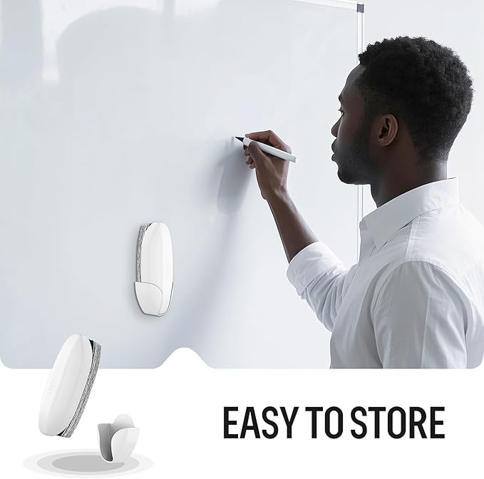 loukin Dry Erase Eraser with Replaceable Felt Pad, Whiteboard Eraser with 12 Peel-Off Layers, Magnetic Holder Includes, for Classroom, Home, and Office, White