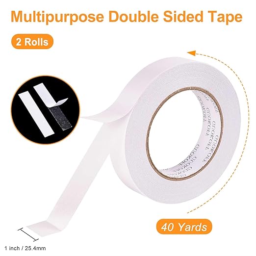 GUOKOFF Double Sided Tape 1 Inch x 40 Yards - 2 Rolls, Strong Adhesive Double Sided Sticky Tape, Two Sided Tapes, Multipurpose Tape for Arts, DIY, Crafts, Scrapbooking