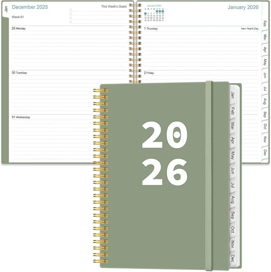 2026 Planner - Planner 2026 from January 2026 to December 2026 with 12 Monthly Tabs, Flexible Cover, Inner Pocket, 8.5" x 11", Green-A