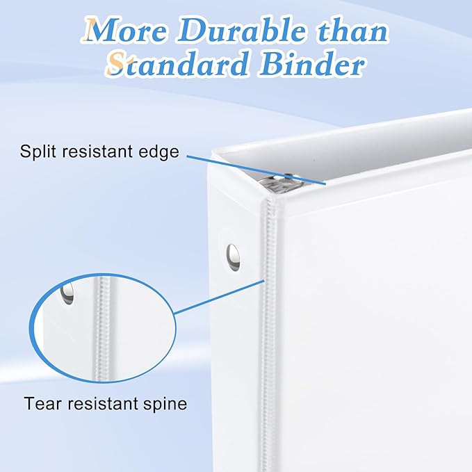CIXILDTS 2" 3 Ring Binder, Standard 2-inch Round Ring Binder Fit Letter Size Paper, Presentation View Binders, White, 6-Pack