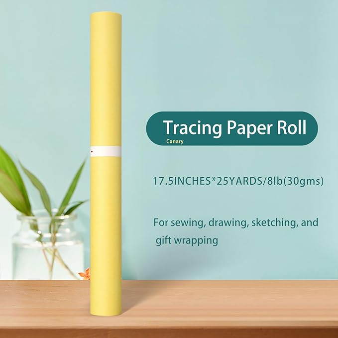 SEMLEART Tracing Paper Roll,17.5-inch x 25yard，Yello Translucent Vellum,Pattern Paper for Sewing, Drawing, Sketching, Gift Wrapping
