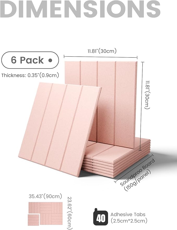 Fluxynara Felt Bulletin Board Tiles Large 36" x 24" Cork Board Alternative-6 Pack with 40 Adhesive Tabs, Thick Slat Wall Panels for Office Decor, Push Pin Board Wall Organizer Alternative - Pink