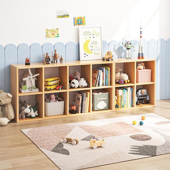 NELYE 4 Cube Organizer Bookcase - Fabric Storage Bins Container, Open Shelf Simple Compartments Bookshelf, Oak