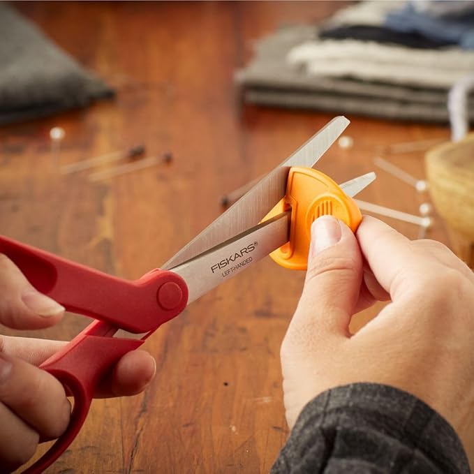 Fiskars All-Purpose Left-Handed Scissors, Gifts for Mom, Ergonomically Contoured, Stainless Steel, 8", Red