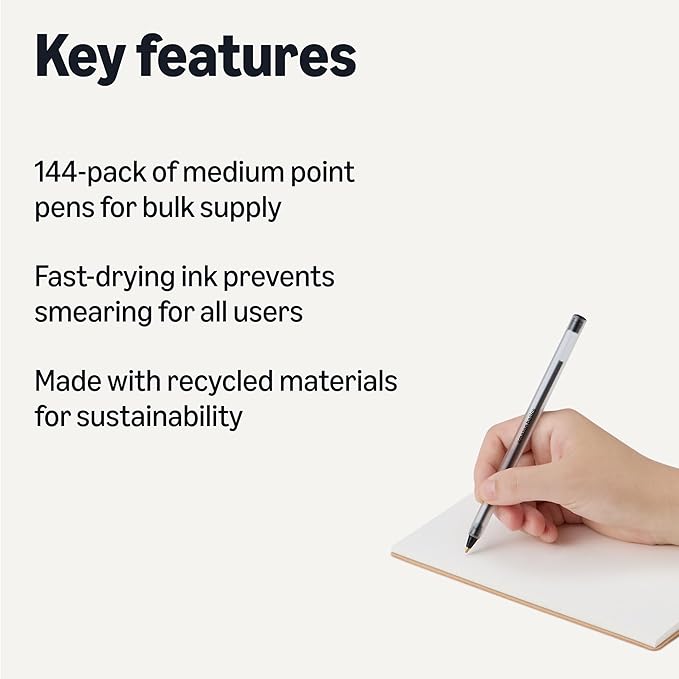 Amazon Basics Ballpoint Pens, 1.0mm, Black, 144 Pack