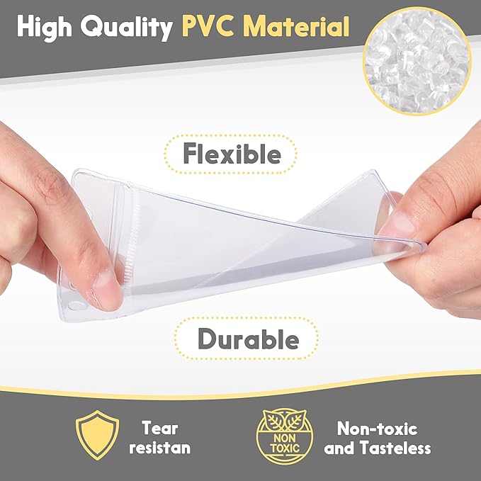 Marspark 100 Pieces Clear Plastic Horizontal Name Badge ID Card Holders with Waterproof Type Resealable Zip, 3.54 x 2.36 in, Transparent PVC Sleeve for Office Back to School Supplies