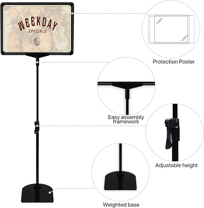 Sign Holder, BUTUNITA Adjustable Sign holder stand 8.5 x 11 Inch for Supermarket Floor Table, Tabletop Sign Holder Floor Stand, Small Table Sign Stand Holder, Vertical & Horizontal View Displayed, Sign Poster Stand (Black,12Pcs)