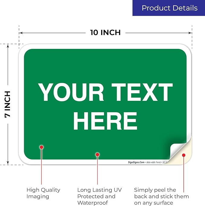 Personalized Custom Green Background Customize for Office, Business, Workplace, Home, Airbnb, Delivery Sign, 10x7 Inches, 4 Mil Vinyl Decal Stickers Weather Resistant, Made in USA by Sigo Signs