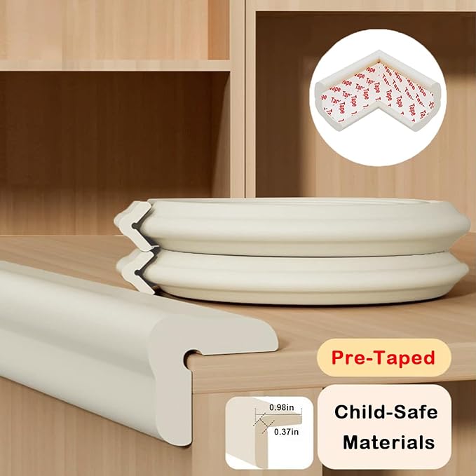 Baby Proof Corners and Edges Protector 20ft Edge+8 Corner Guard, Fireplace Baby Proofing Bumper, Heavy-Duty Soft NBR Foam Edge Corner Protector for Furniture Table, Childsafe/Pre-Taped White