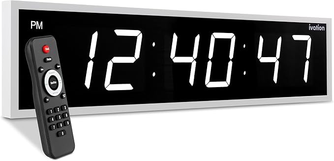 Ivation Oversized 24" Large Digital LED Clock | Big Digital Clock w/Multi-Function Display – Stopwatch, Timer, Alarms, Temp & Date | 6 Brightness Levels, Time Memory & Remote (White)
