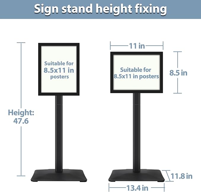 STANDNEE Heavy-duty 8.5x11 in Sign Stand Holder Floor Stand Sign, Poster Display Standing Signs with PVC Magnetic Frame & Heavy-duty pedestal, Black