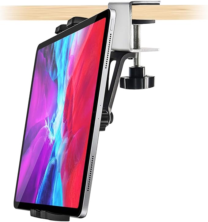 woleyi Kitchen Cabinet Tablet Mount, Easy-Install Under Cabinet Tablet Holder Stand with 360° Adjustable Clamp for iPad Pro Air Mini, Galaxy Tabs, Z Fold, Fire, Surface, Switch, iPhone, 4-13" Devices