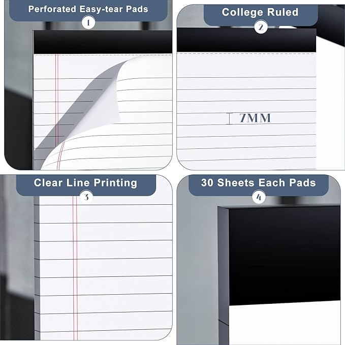 Nichela Legal Pads 4x6 with 18-Line College Ruled Small Legal Pads 6 Packs of Mini Legal Note Pads Non-Penetrating Paper, Perforated Writing Pad for School, Office, Business