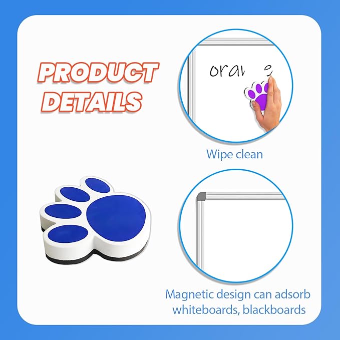 Quixorblex 3 Pcs Dry Erase Eraser Magnetic Teacher Supplies Cat Paw Shape Whiteboard Eraser Mini Whiteboard Erasers for Classroom Office(Color Random)