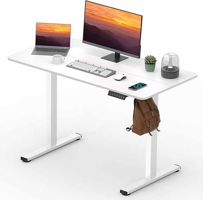 FitStand Adjustable Stand Up Desk Standing Desk, 47x24 Inches Home Office Desk with Memory Preset, Computer Workstation Sit Stand Desk Splice, White