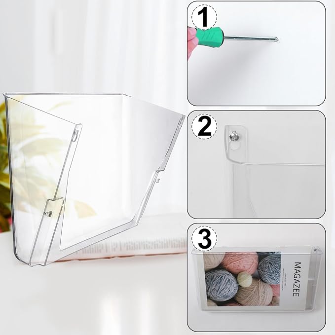 Tenceur 12 Pcs Plastic Single Pocket Wall Mount File Holder with Double Sided Adhesive Tape and Screws Wall File Hanging Folder Letter Paper Mail Organizer for Office Home Classroom (Clear)