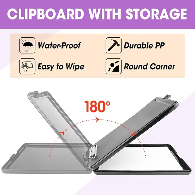 8 Pack Clipboard with Storage, High Capacity Storage Clipboard 8.5 x 11 with Pen Holder, Letter / A4 Size, Inner Plastic Folder Attached for Teacher Office Home, Size 13.4 x 9.4 x 0.9 in