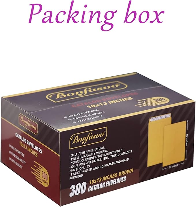 Bonfasvo 300 Pack 10x13 Brown Catalog Envelopes Peel & Seal Security Mailing Envelopes 120GSM Kraft Paper self Seal Envelopes for Invitations Papers Photos Documents Pictures Papers Files