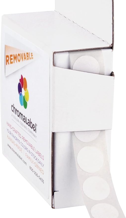 ChromaLabel 1/2 Inch Circle Sticker Labels, Easy to Write On Color Coding Labels, Removable Colored Dot Stickers - 1000 Sticky Dots per Dispenser Box, White Stickers