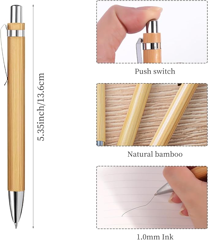 Auto-aAtend Personalized Bamboo Pens with Name Logo Text Custom Bamboo Wooden Pen Retractable Black Ink 1mm Ballpoint Pen for Writting Office Gifts