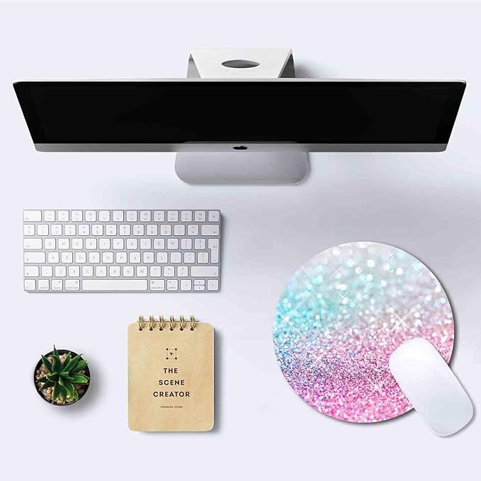 IMAYONDIA Kids Girls Mouse Pad for Laptop, Small Pink Blue Gradient Sparkle Mouse Pads Cute, Round Glitter Mousepads, Mini Travel Mousepad for Wireless Computer, Office Desk Accessories, 7.9 X 7.9 in