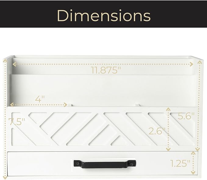 BLU MONACO | White Wooden Mail Organizer with Drawer | Desktop Mail Sorter & Countertop Bill Holder for Home Office | Multi-Compartment Desk Organizer with Farmhouse Style