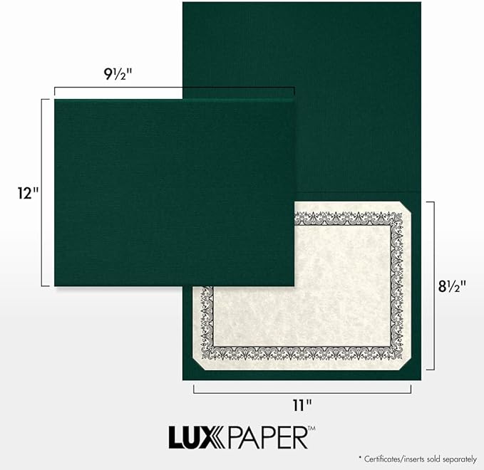 LUXPaper 9.5" x 12" Certificate Holders | Green Linen | 100lb. Cover | 100 Qty