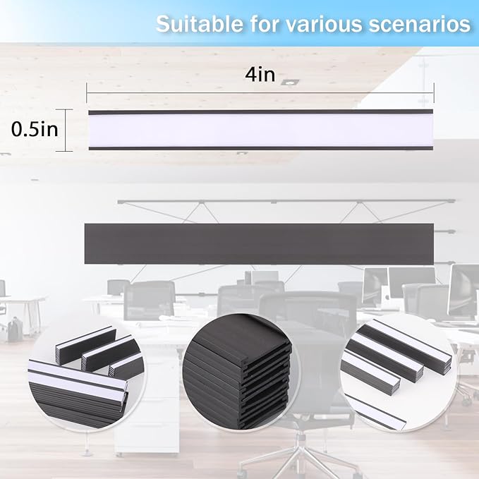 Eeoyu Magnetic Label Holders with Magnets Magnetic Data Card Holders with Clear Plastic Protectors for Metal Shelf, Whiteboard, Set of 30 (0.5 x 4 Inch)