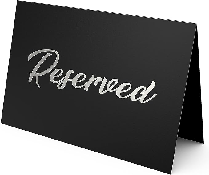 10 Pack Black Reserved Table Signs for Wedding - 3x4 Cardstock Silver Foil Reserved Seating Signs for Weddings - Double Sided Reserved Signs for Tables - Restaurant Table Tent Reservation Cards